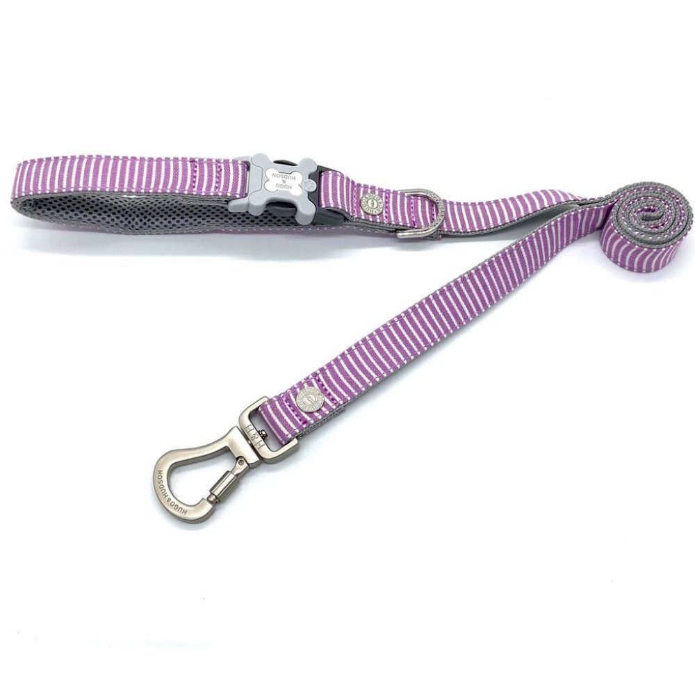 Hugo & Hudson London Stripe Dog Leash Lead Purple White S/XS NEW